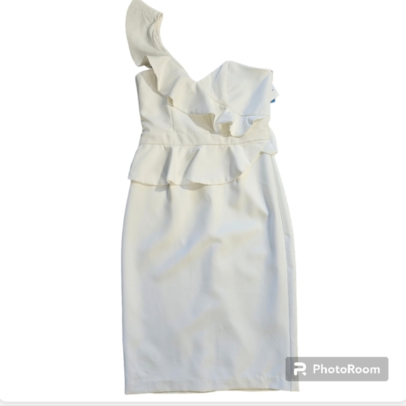 Bardot Women's Dress White  Asymmetrical One-Shoulder Ruffle White Midi - Picture 6 of 16